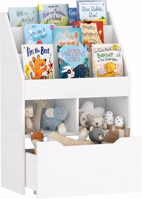 Libreria per bambini Minimal con cassetti e scomparti, colore bianco, L: 60 cm, P: 30 cm, H: 90 cm