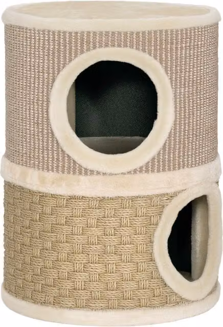PawHut Cuccia per Gatti Tiragraffi a Torre con 2 Nicchie, Corda in Sisal e Bordo in Peluche, Colore Cachi e Beige