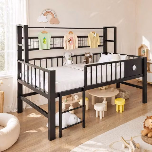 Letto a soppalco Mivray moderno in metallo e MDF nero L/P/H: 200 x 90 x 204 cm