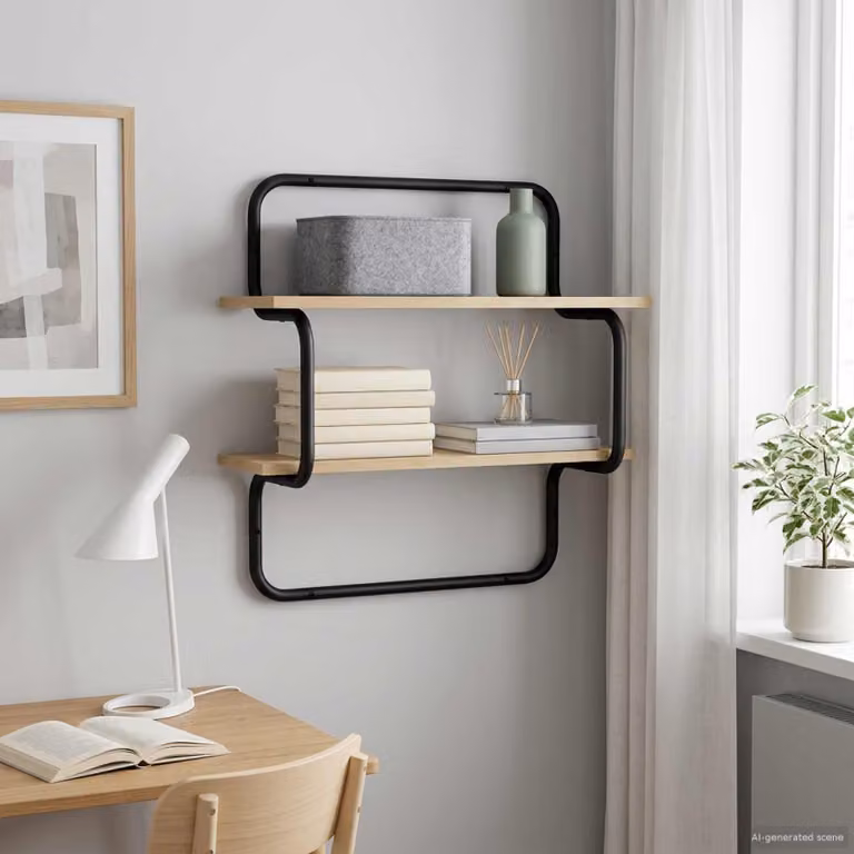 vidaXL Mensola a muro a 2 livelli in stile industriale, colore marrone, L: 80 cm, P: 24,5 cm, H: 61 cm