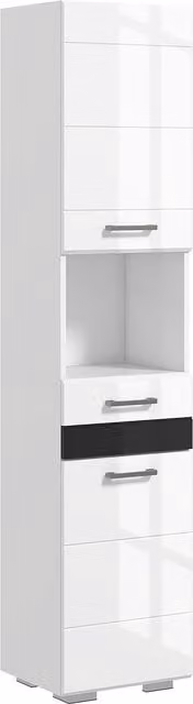 Colonna da bagno kleankin in MDF bianco lucido con ripiano aperto, cassetto e armadietto, L: 37 cm, P: 32.5 cm, H: 170 cm