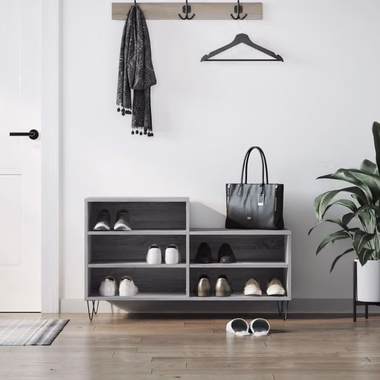 Scarpiera moderna vidaXL in legno e metallo, Grigio, L 102 x P 36 x H 60 cm