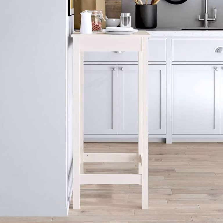 vidaXL Tavolo da Bar Quadrato Bianco in Legno di Pino Massello L/P/H: 50 x 50 x 110 cm