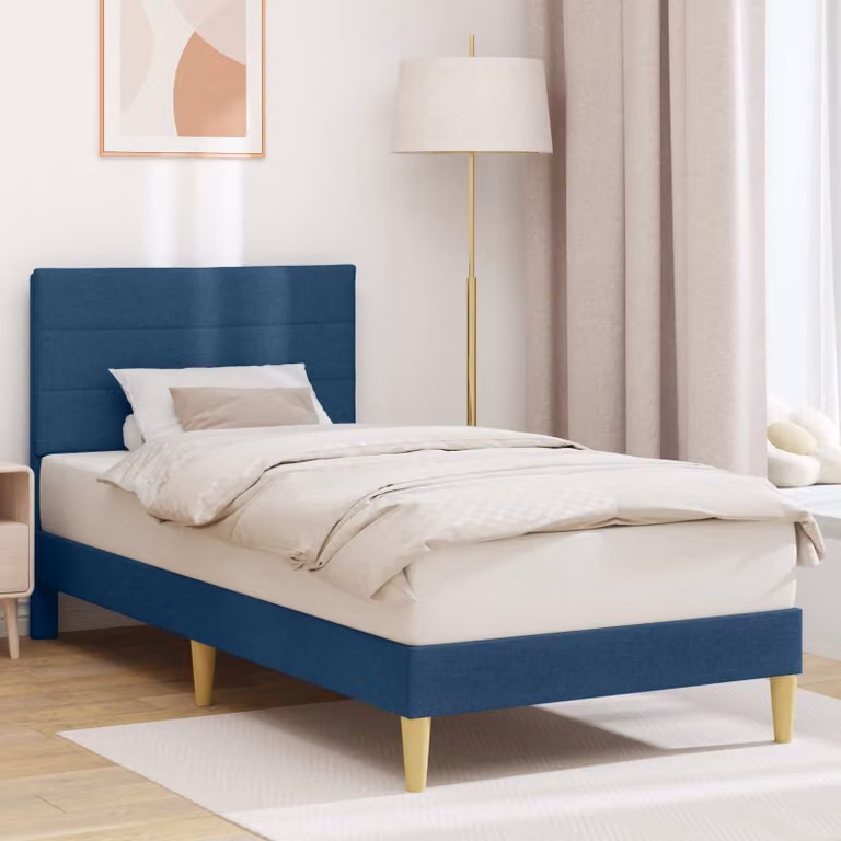 Struttura del letto con testiera vidaXL in tessuto blu, L 100 x P 200 cm