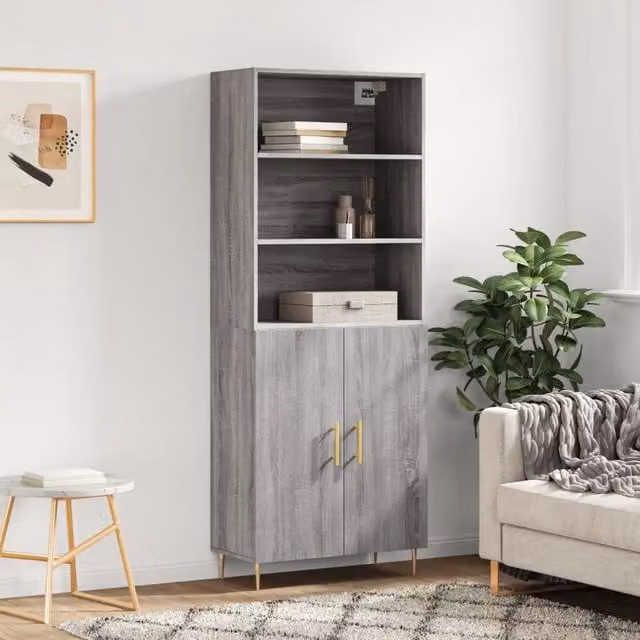 Credenza Buffet Armadio da Cucina Design Mania Grigio Sonoma L: 69,5 cm, P: 34 cm, H: 180 cm