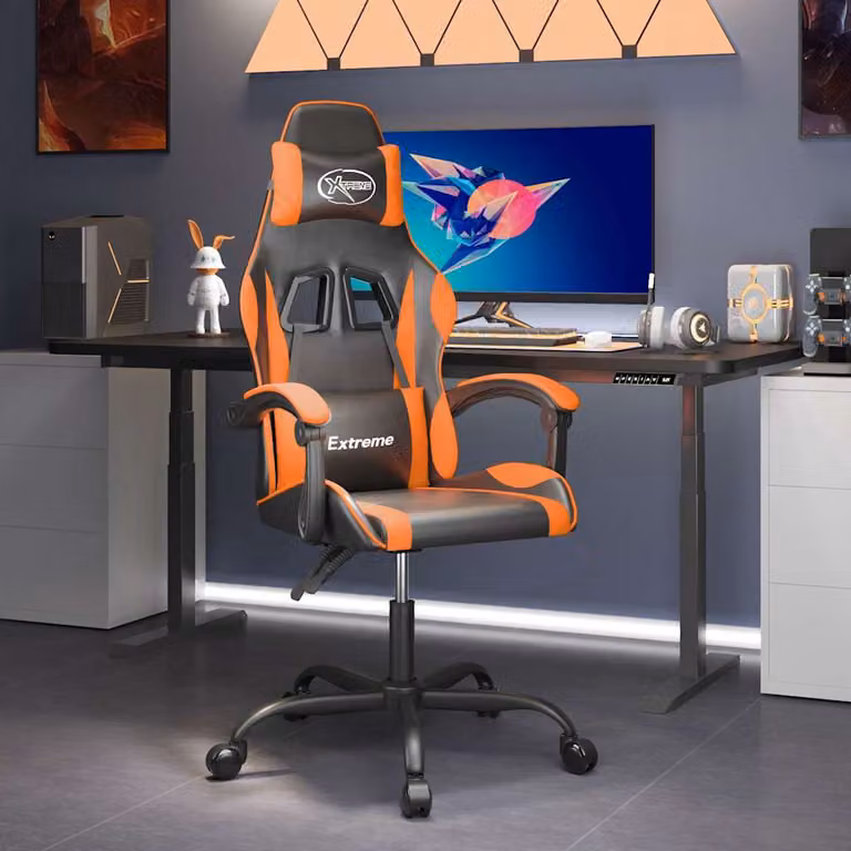 Sedia da Gaming Girevole vidaXL in Similpelle Nero e Arancione con Poggiatesta e Braccioli