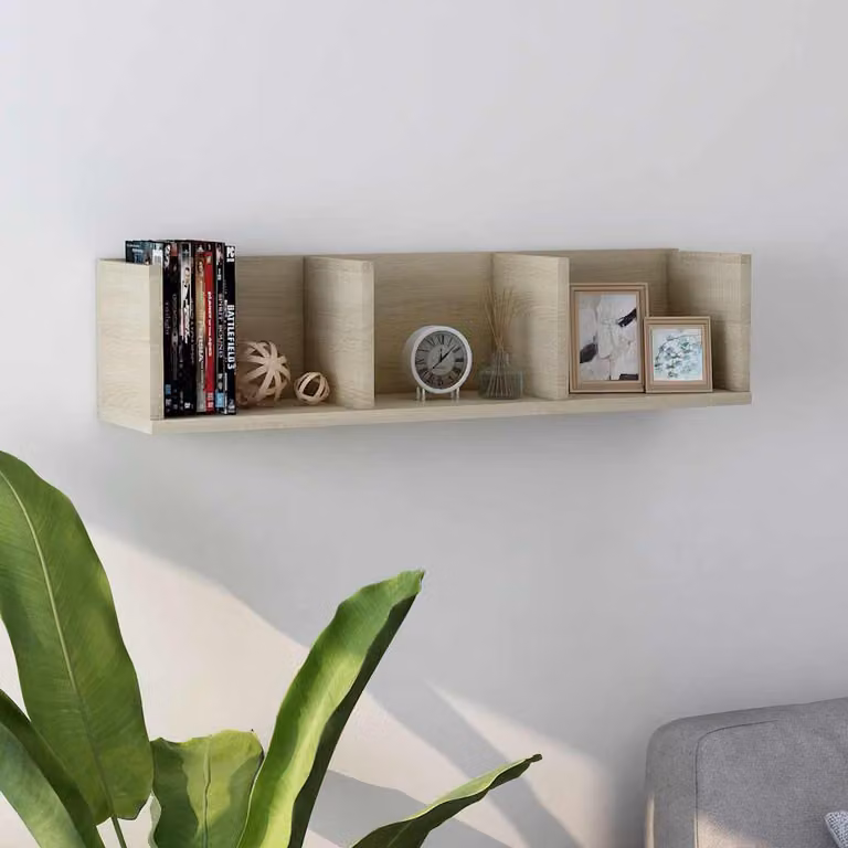 Scaffale porta CD da parete vidaXL in legno Rovere Sonoma, L 75 cm x P 18 cm x H 18 cm