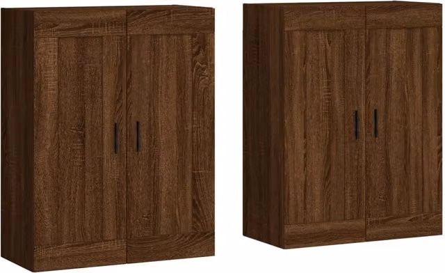 Set di 2 pensili moderni HELLOSHOP26 in legno composito e metallo, colore marrone, con ante a battente, L/P/H: 69,5 x 34 x 90 cm