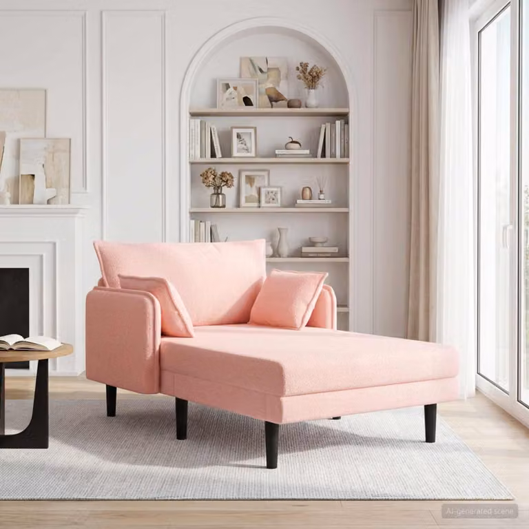 vidaXL Chaise longue oversize moderna in tessuto bouclé rosa con cuscini, L: 173 cm, P: 114 cm, H: 86 cm
