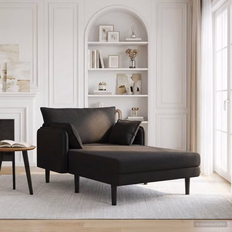 vidaXL Chaise longue oversize moderna in tessuto bouclé nero con cuscini, L: 173 cm, P: 114 cm, H: 86 cm