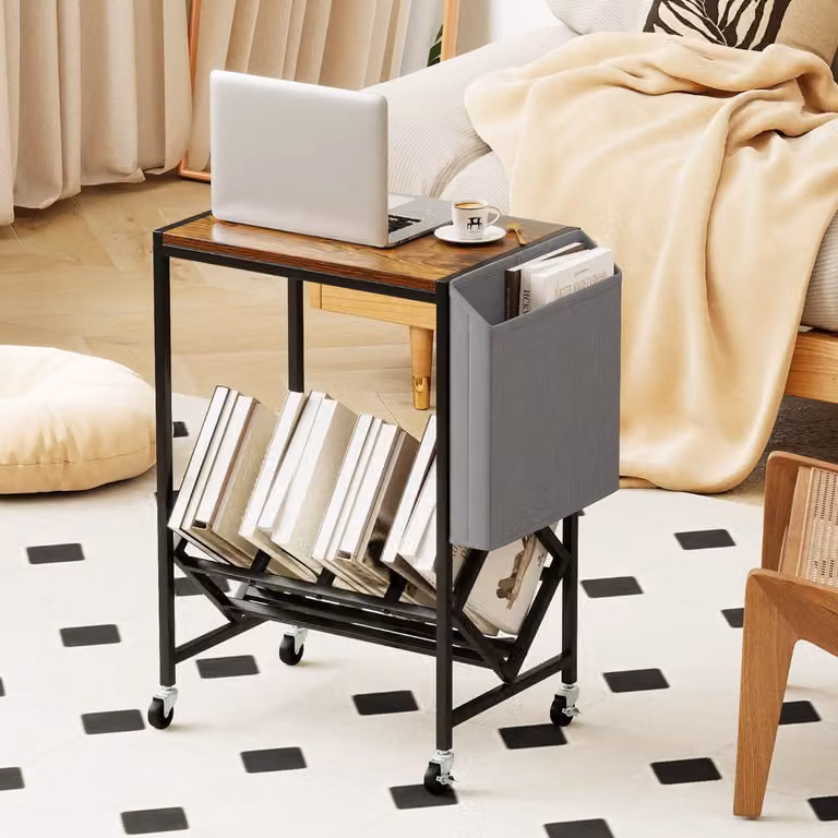Carrello per giradischi e scaffale mobile per vinili Costway in metallo nero stile industriale con scomparti multimediali