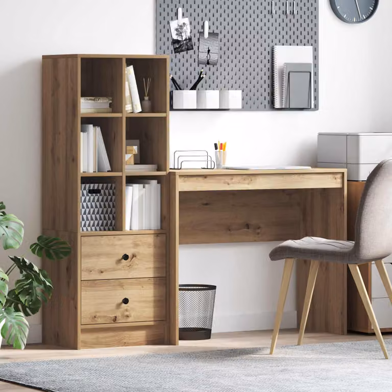 Set di 2 Scrivanie moderne vidaXL in legno e MDF laminato marrone per ufficio in casa L: 135,5 cm, P: 40 cm, H: 127 cm