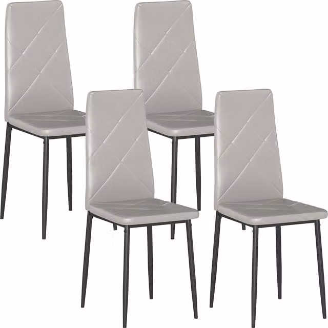 Set di 4 sedie da pranzo HOMCOM in finta pelle e acciaio, Grigio, L: 41 cm, P: 50 cm, H: 97 cm