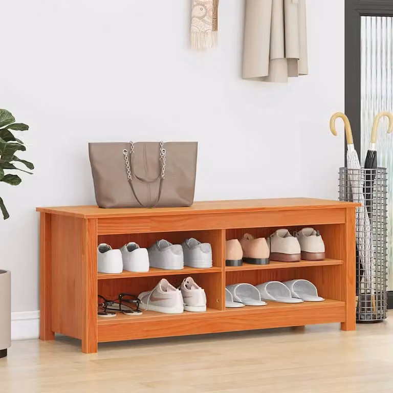 Panchina con contenitore porta scarpe vidaXL in legno di pino cerato marrone L: 110 cm, P: 38 cm, H: 45,5 cm