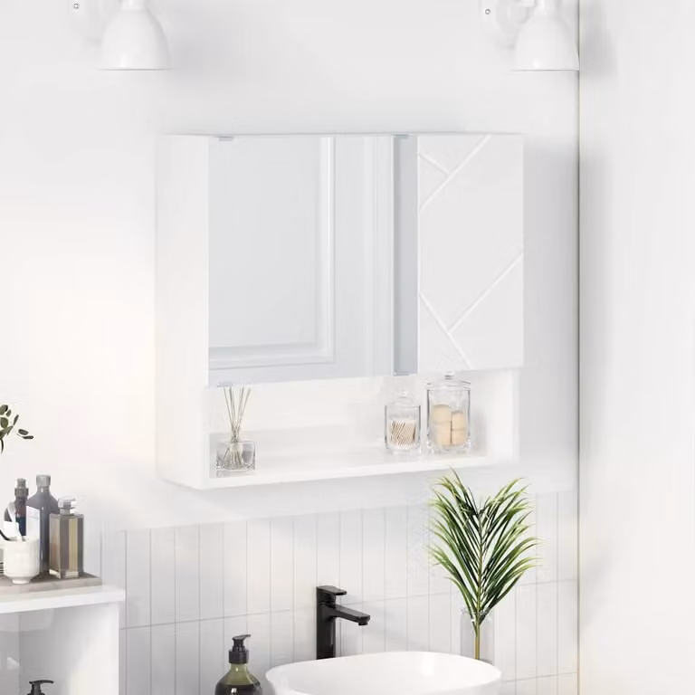 vidaXL Mobiletto per specchio Bianco Lucido L: 59 cm, P: 17 cm, H: 55 cm