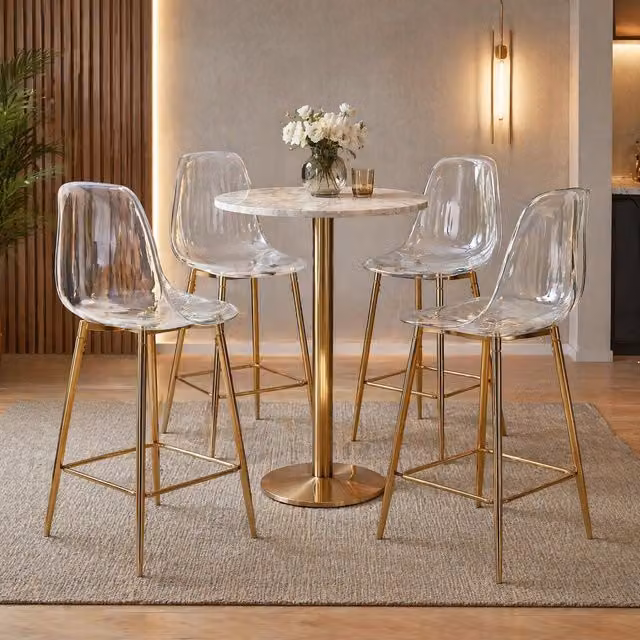 Sgabello alto REDOM trasparente con struttura in metallo oro H 68,5 x L 48,0 x P 47,0 cm