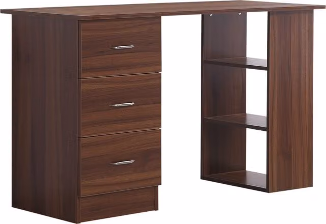 Scrivania da ufficio HOMCOM moderna in MDF con 3 cassetti e 2 ripiani, colore noce, L: 120 cm, P: 49 cm, H: 72 cm