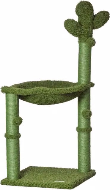 Albero Tiragraffi per Gatti PawHut a Forma di Cactus con Amaca e Giocattoli Integrati, Corda in Sisal, Verde, Altezza: 96 cm
