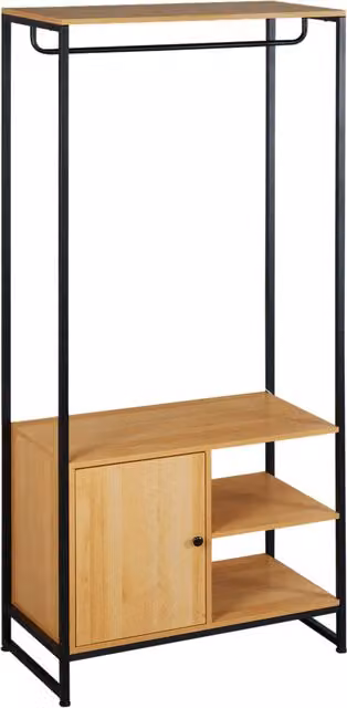 Appendiabiti HOMCOM in stile industriale con scarpiera e ripiani, Acciaio e Legno, Nero e Marrone, L 80 x P 40 x H 180 cm