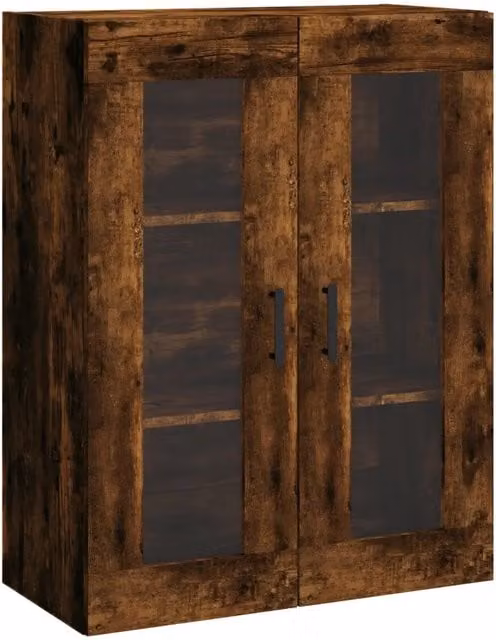 Pensile a muro con ante in vetro e ripiani interni in stile rustico marrone, L: 69,5 cm, P: 34 cm, H: 90 cm