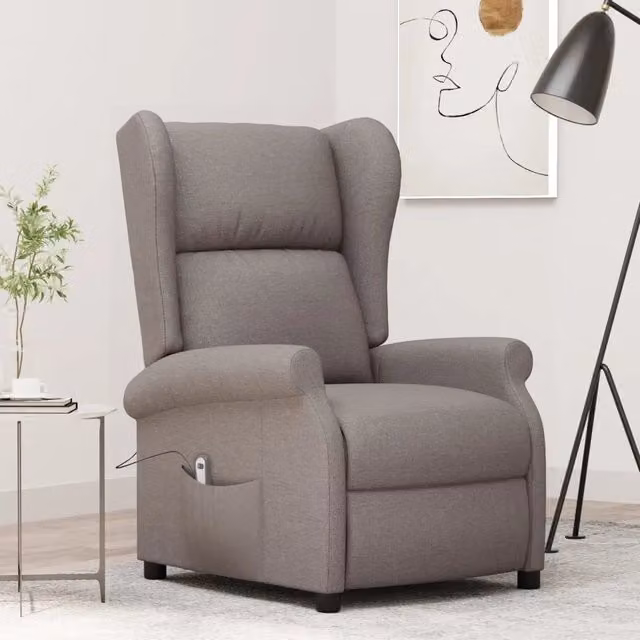 Poltrona Reclinabile Elettrica con Ala vidaXL in Tessuto Beige e Grigio per Soggiorno