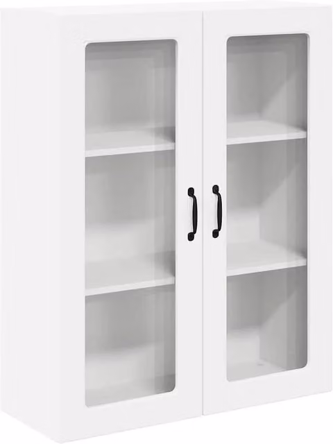 Mobile da cucina moderno HELLOSHOP26 in legno composito bianco con ante in vetro e ripiani interni L: 80 cm, P: 31 cm, H: 100 cm