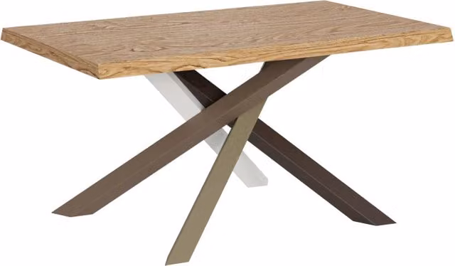 Tavolo allungabile moderno Itamoby in rovere con bordo live edge e gambe in metallo, L/P/H: 90 x 160/210 x 75 cm