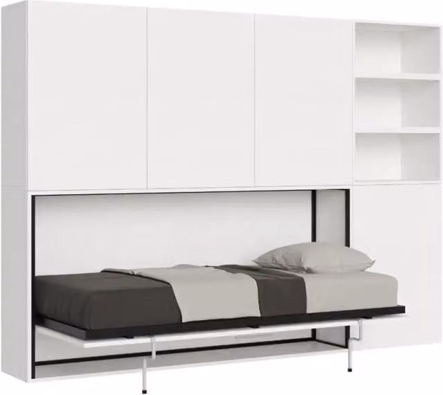 Letto singolo a scomparsa Kivio con materasso in schiuma bianco e grigio
