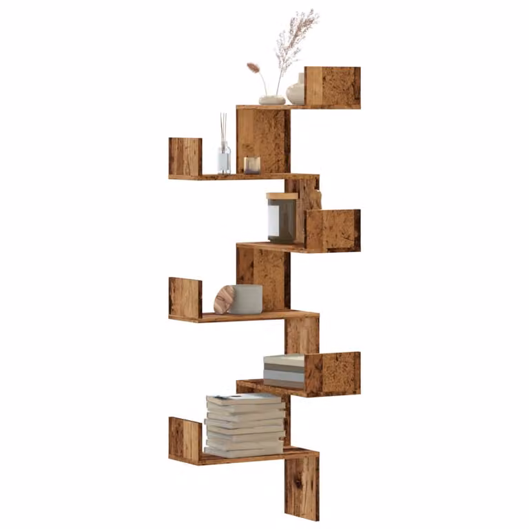 Scaffale Angolare da Parete vidaXL in Legno Antico Marrone L/P/H: 45 x 45 x 147 cm