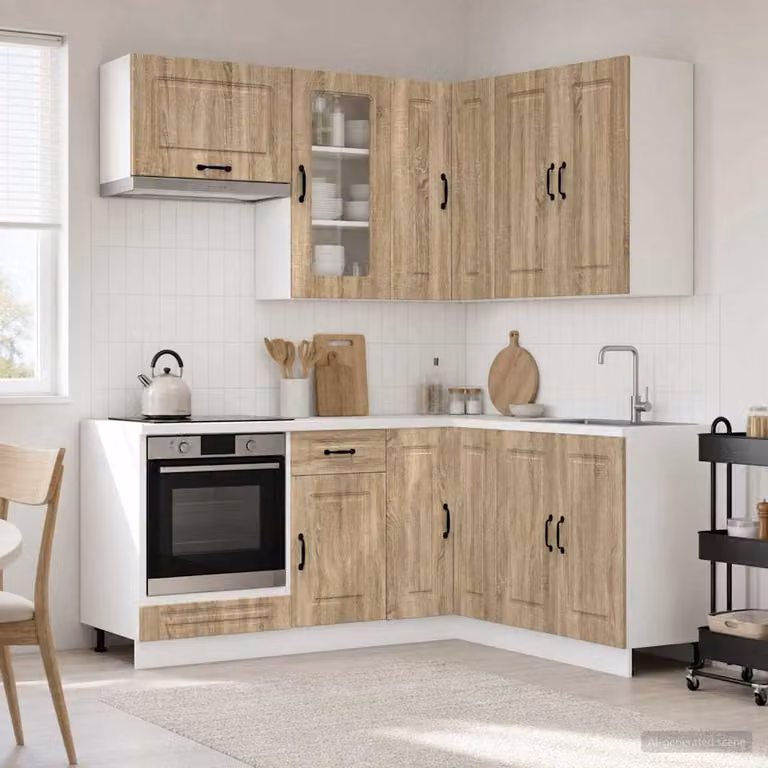 vidaXL Unità Cucina KALMAR 8 Pezzi in Rovere Sonoma e Legno Ingegnerizzato Marrone con Ante in Vetro