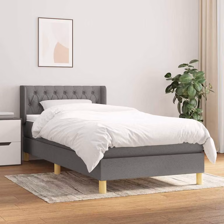 vidaXL Giroletto a Molle con Materasso Ibrido in Tessuto Grigio e Bianco, L/P/H: 90 x 190 x 88 cm